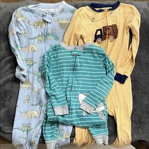 Carter's Blue Dinosaur, Teal Stripe and Yellow Truck 3-Piece Pajama Set